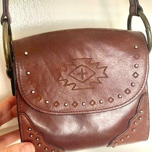 Brown Embossed Leather Crossbody Bag